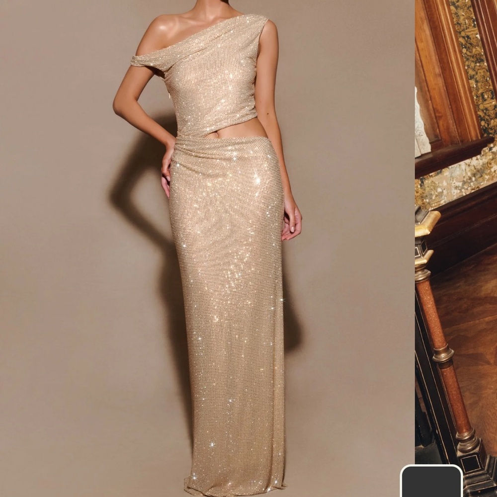 Meshki Gold One-Shoulder Dress Kenny diamond